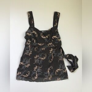 Y2K AB Studio Babydoll Sheer Lined Top Paisley Glitter